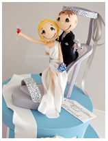 bride and groom in a stiletto wedding cake